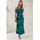 thumbnail image 3 of Vestido LUXVEER para mujer con hombros descubiertos, estampado floral, maxi azul lago, 3 of 7