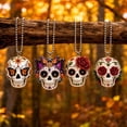 thumbnail image 5 of 4 Pcs Day of the Dead Sugar Skull Hanging Ornaments 3.15 Inch Acrylic Decoration with Bead Chains Halloween and Dia de los Muertos Decor for Door and Tree, 5 of 6