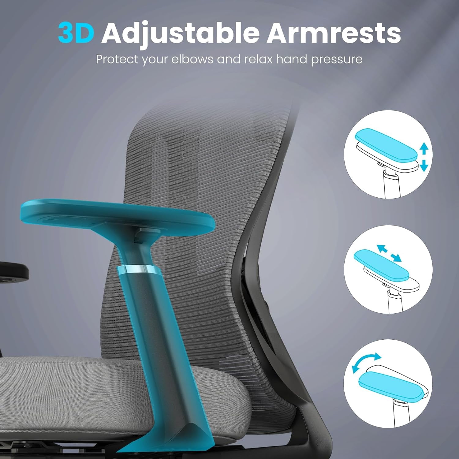 STARY High-Back Ergonomic Office Chair, Computer Desk Chair with Adjustable Seat Depth, 3D Armrests & Headrest, for Home or Office Use, Black & Grey