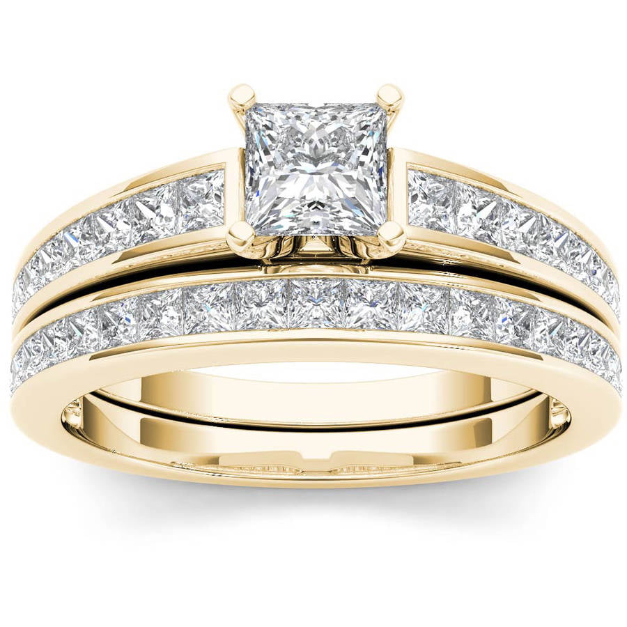 11/2 Carat T.W. Diamond PrincessCut Classic 14kt Yellow Gold Engagement Ring Set