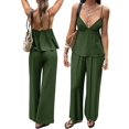 thumbnail image 3 of Women's Wide Leg Sets Deep Neck Camisole Tank Tops Matching 2 Piece Set Pants Outfit Top Green M, 3 of 7