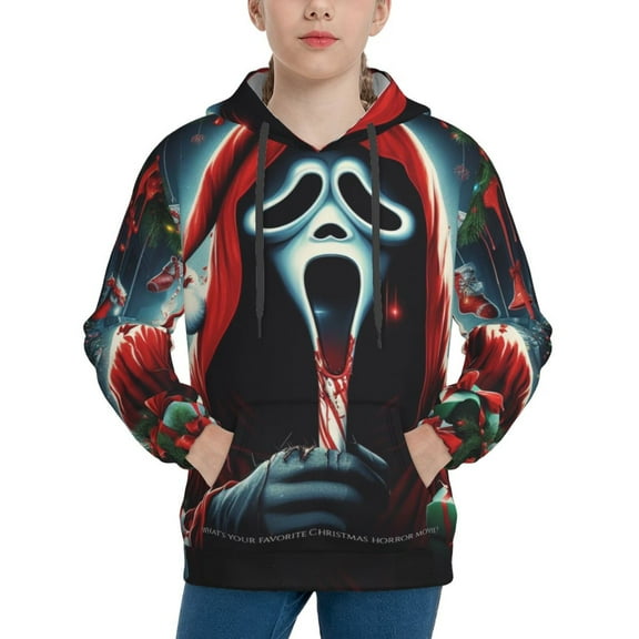 Ghostface Hoodie Lightweight Pullover Halloween Graphic Hooded Sweatshirt for Girls Boys with Pocket Small