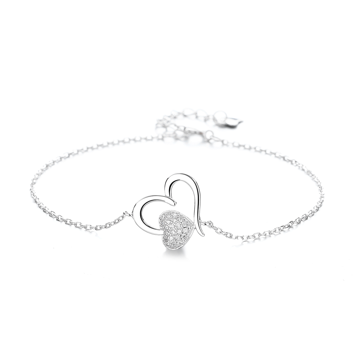 Amy & Annette 14K White Gold Heart Anklet with Crystals photo 3