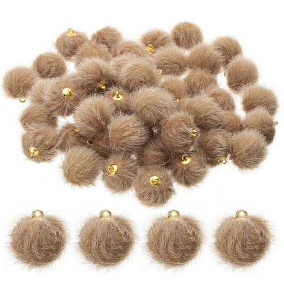 50pcs Pom Poms Charm, Pom Pom Charm Craft Pom Poms Pendants Balls Small Fluffy Tassel Bulk for Crafts, Beige