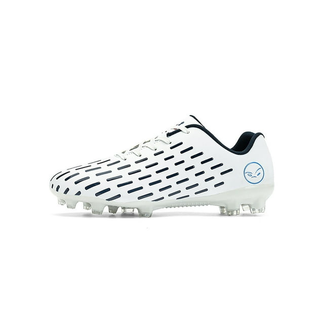 Avamo Crampons de Soccer pour Garçon Bout Rond Chaussure Athlétique à Lacets Chaussures de Soccer Espadrilles Antidérapantes Chaussures de Course Entraîneurs Blanc 2.5Y