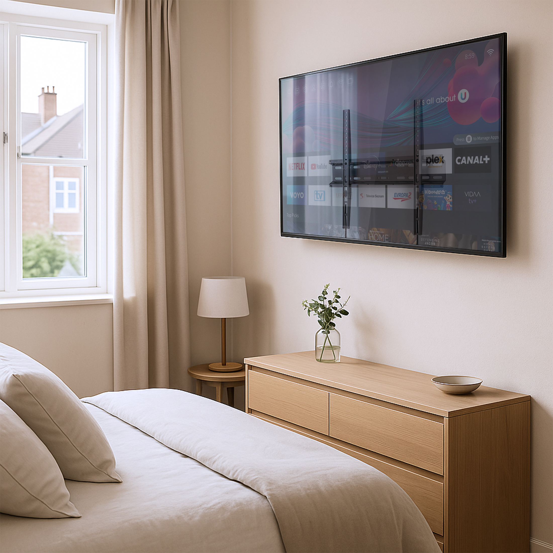 Mount-It! Low Profile Fixed TV Wall Mount, Fits 32"-55" Flat Screen TVs ,  77 lbs. Capacity, Slim Profile, TV Bracket