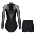 thumbnail image 2 of TiaoBug Womens Sparkling Rhinestones Gymnastics Leotards with Shorts Dance Outfits Figure Skating Unitards Black M, 2 of 7
