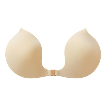 

ERTUTUYI Women Invisible Lift Sticky Bra Breathable Strapless Front Button Bra Adhesive Push Up Silicone Bras For Wedding Party Backless Dress Khaki A