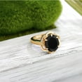 thumbnail image 4 of Gem Stone King 18K Yellow Gold Plated Silver Black Onyx Engagement Ring for Women (4.07 Cttw, Gemstone December Birthstone, Oval 12X10MM, Size 8), 4 of 5