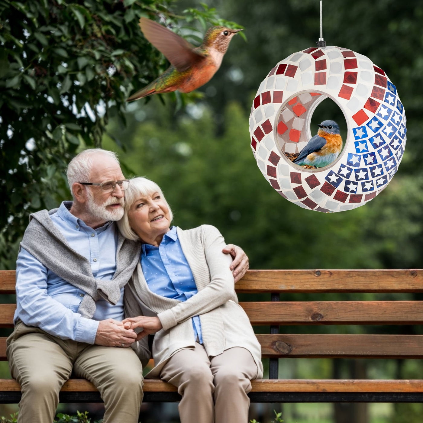 Hanging Glass Bird Feeder - Patriotic