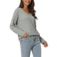 thumbnail image 4 of INSPIRE CHIC Suéter ligero de manga larga con cuello en V de punto waffle para mujer, color gris, 4 of 6