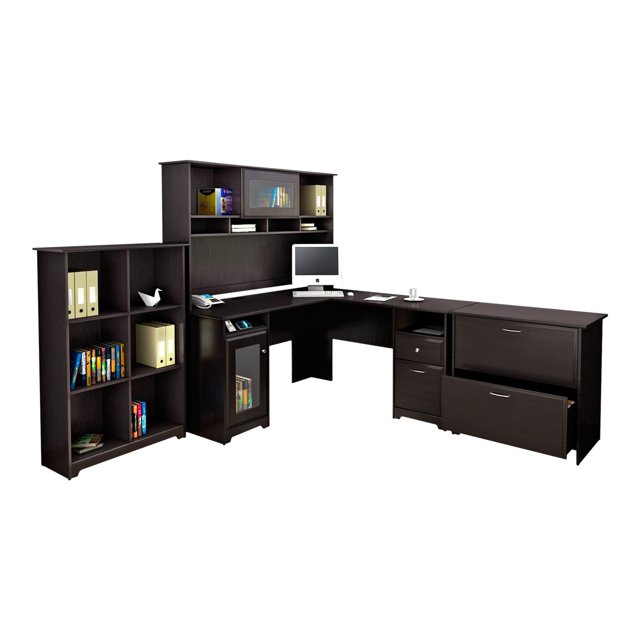Bush Furniture Cabot Collection - Table - with hutch - L-shaped - espresso oak