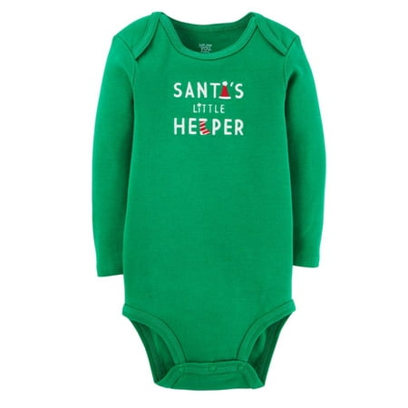 Carters Infant Boys Green Santas Little Helper Bodysuit Christmas Creeper