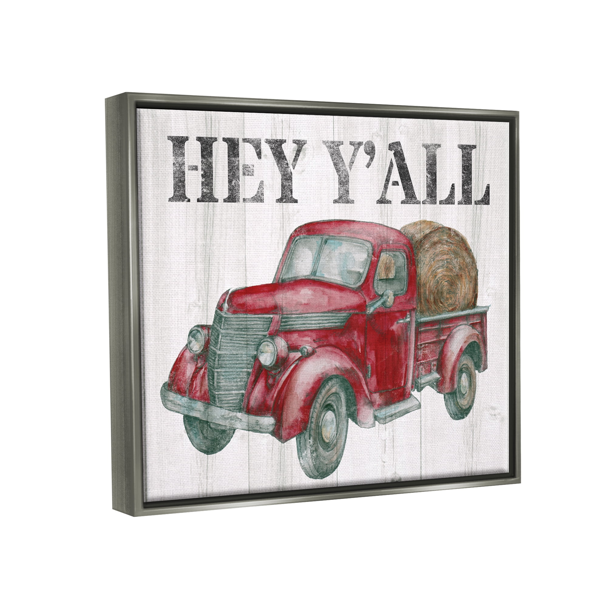 Stupell Industries Hey Y'all Country Truck Transportation Painting Gray Floater Framed Canvas Art Print Wall Art, 21 x 17