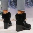 thumbnail image 4 of Xfvqtps Womens Chunky Flatform Ankle Boots Velvet Upper with Side Zipper Winter Fashion Block Heel Booties for Height Boost Comfortable Non Slip Sole Shoes Black, 4 of 9
