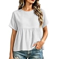 thumbnail image 2 of Dxzfnsa Short Sleeve Shirts for Women Casual Spring Summer Tops Ribbed Knit Striped Womens Tops Crewneck Loose Fit T Shirts S-2XL, 2 of 6