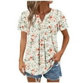 thumbnail image 2 of Jsaierl Womens Short Sleeve Tops Summer Dressy Ruffle Shirts V Neck Flowy Pleated Tunic Blouses Boho Graphic Tshirts Top S-2XL, 2 of 7