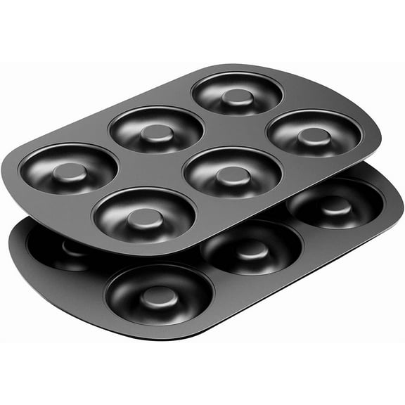 Non-Stick 6-Cavity Donut Baking Pans, Makes Individual Full-Sized 3 1/4" Donuts, Set of 2
