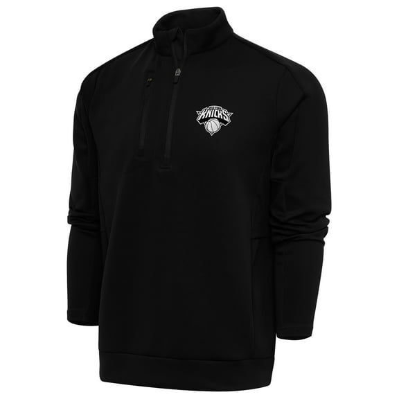 Men's Antigua Black New York Knicks Metallic Logo Generation Quarter-Zip Top