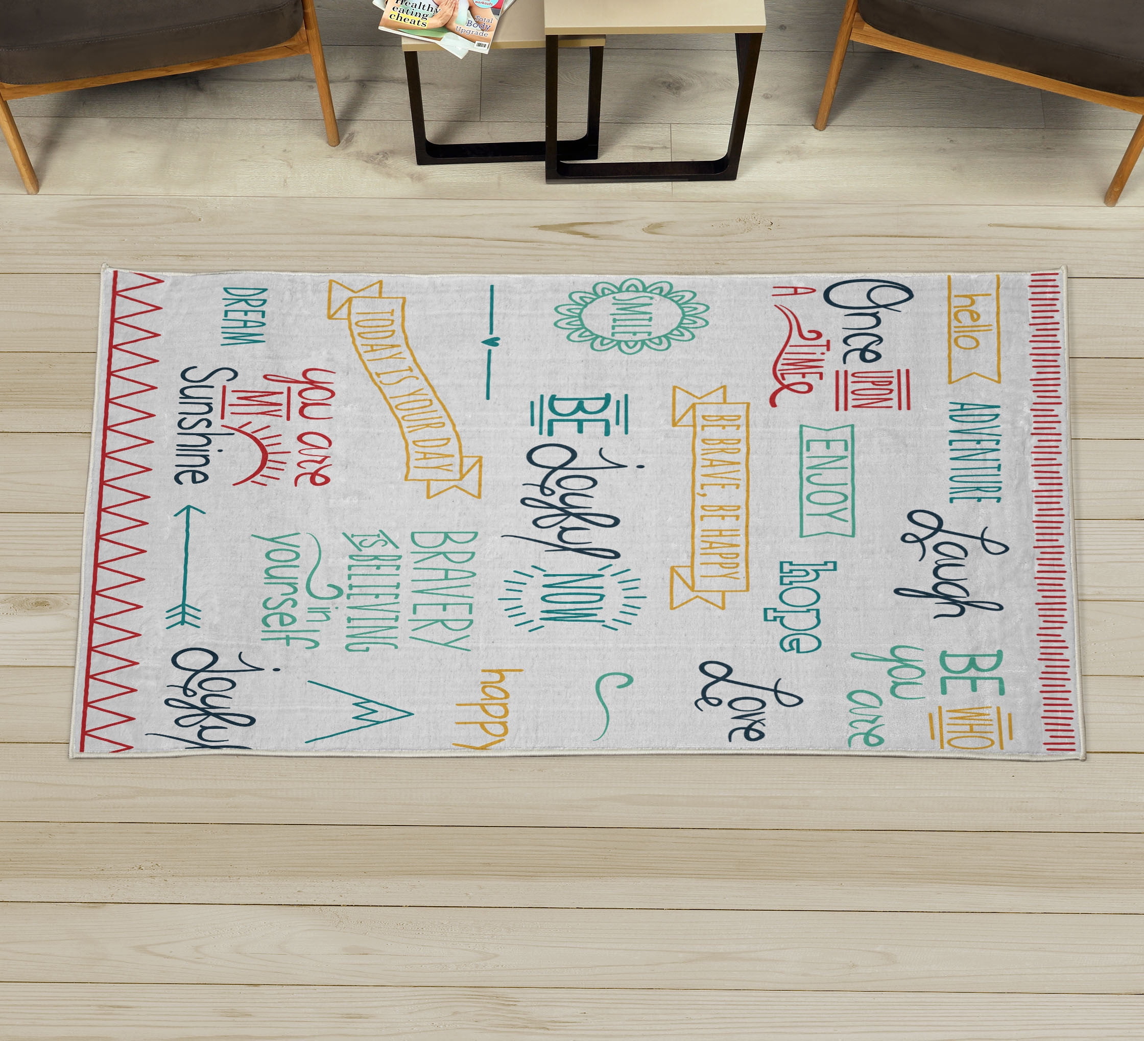 Adventure Decorative Rug, Various Words on Happiness and Self Value ...