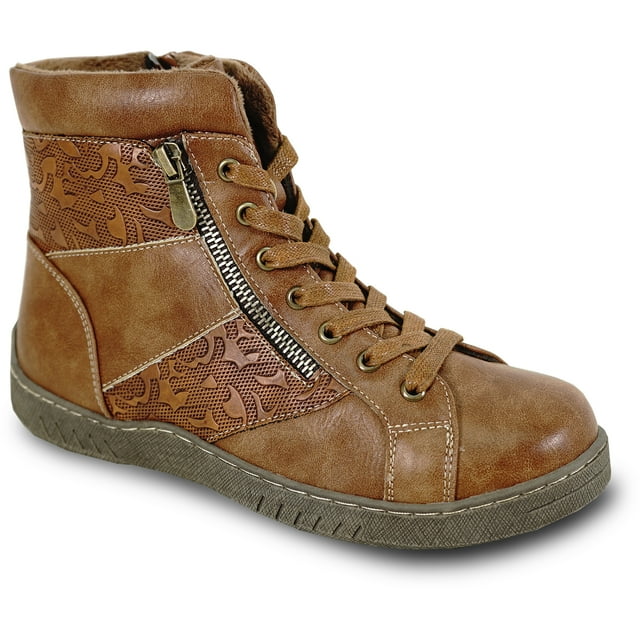 kozi Canada Women Comfort Casual Ankle Bootie RILEY-3 Fall Boot Wedge Boot Side Zipper Removable Insole Tan Size 9