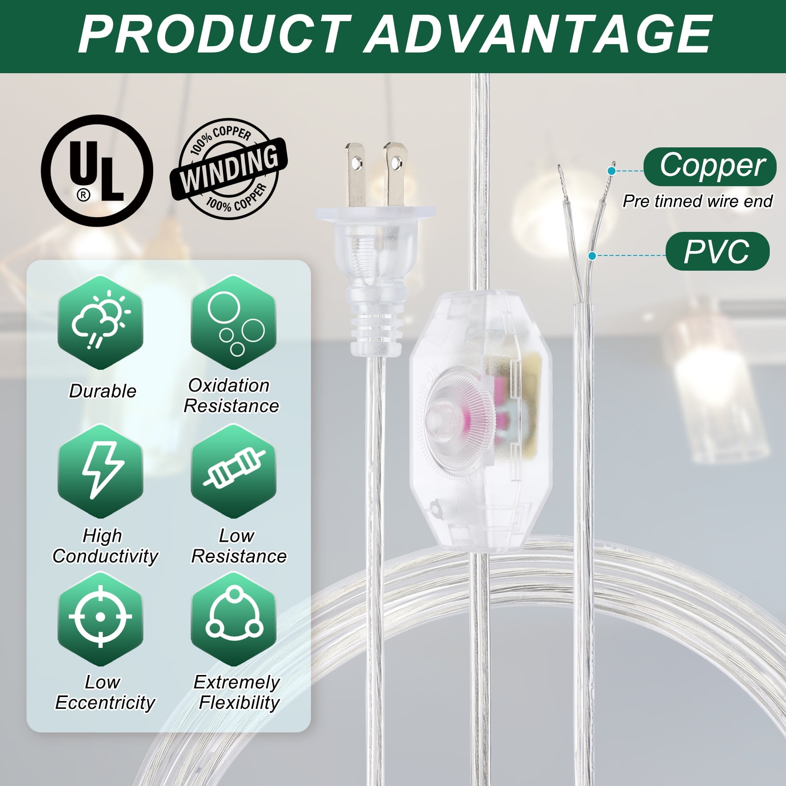 Uxcell 15 Feet 3 Set UL List Lamp Power Cord with Full Range Rotary Lamp, Clear
