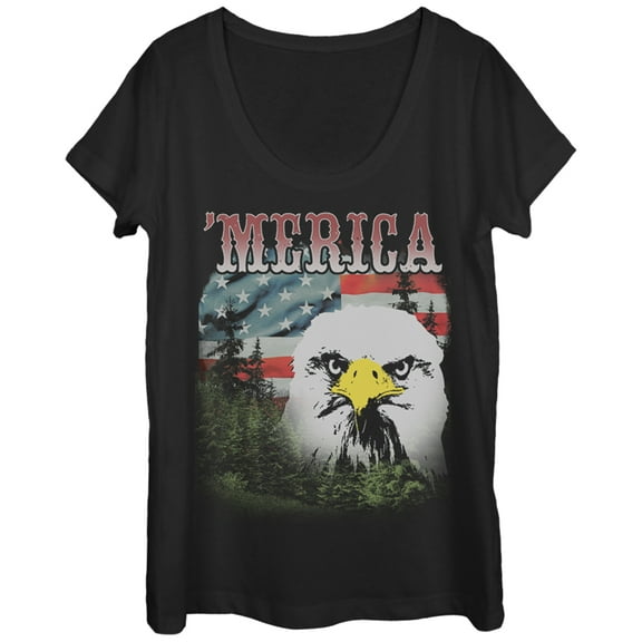 Women's Lost Gods Fourth of July Merica Flag Eagle Scoop Neck Black Medium