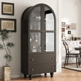 thumbnail image 4 of Arched Kitchen Pantry Cabinet & Display Cabinet with Glass Doors, 4 Shelves, 2 Drawers, Solid Wood Legs, 71 inches in Height, Suitable for Kitchen, Bedroom and Living Room, for Easy Storage, 4 of 13