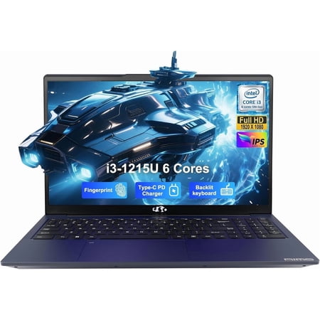 15.6" IPS FHD-Laptop,16GB RAM,512GB SSD,Intel 6-Cores i3-1215U (Beat i5-1135G7),65W Type-C,Fingerprint,Computer with Backlit Keyboard Fingerprint Laptops for Business and Student,Wi-Fi 6,Win 11