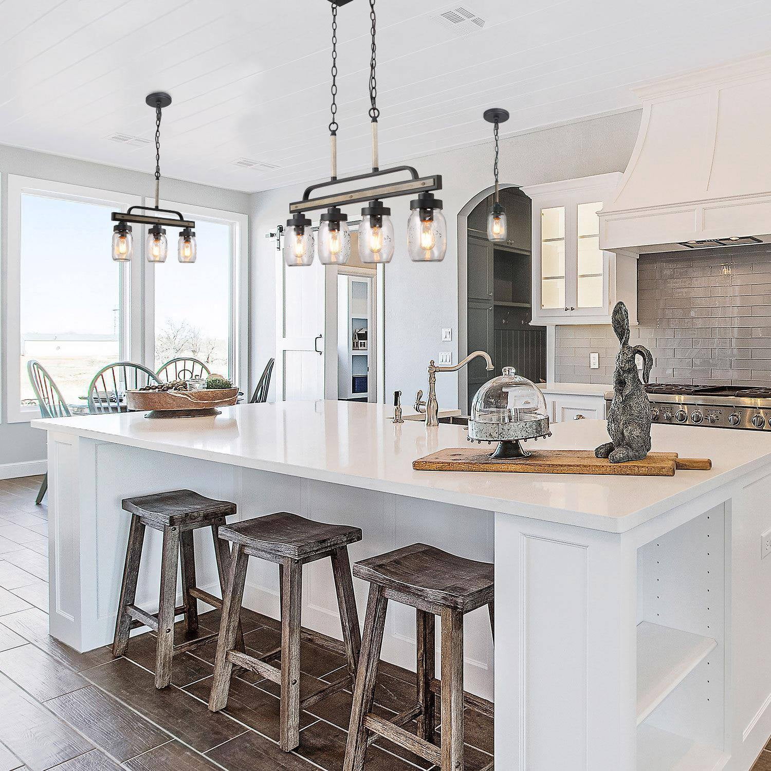 LNC Dark Gray Wood Grain Mini Pendant with Clear Glass Jar, LED Kitchen Island Light