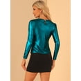 thumbnail image 4 of Camisa de manga larga Allegra K Disfraz de navidad brillante metálico Azul S, 4 of 5
