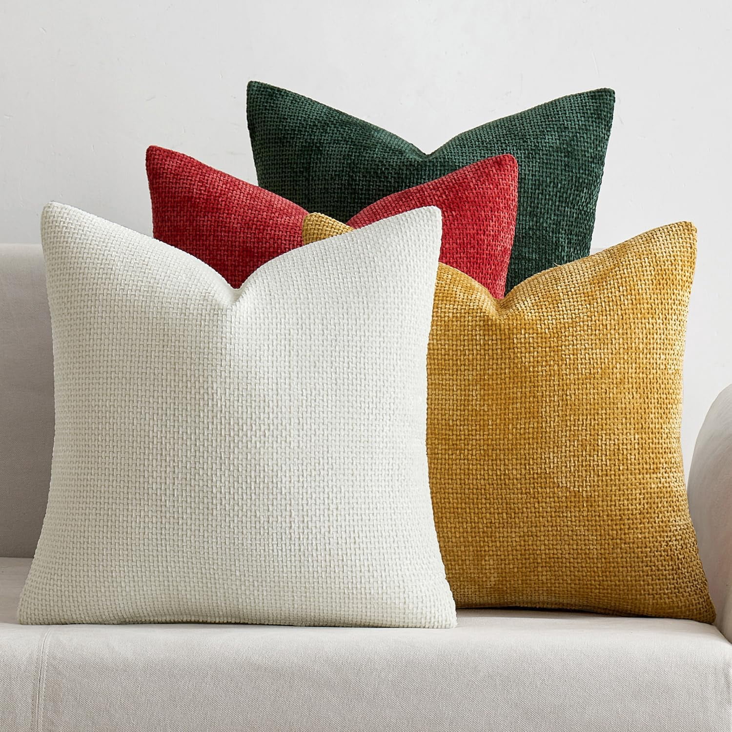 Lomyolo Set of 4 Chenille Pillow Covers - 20x20 Inch Soft Farmhouse Decor for Couch, Sofa, Bedroom Winter Fall Farmhouse Accent Boho Cushions Decor