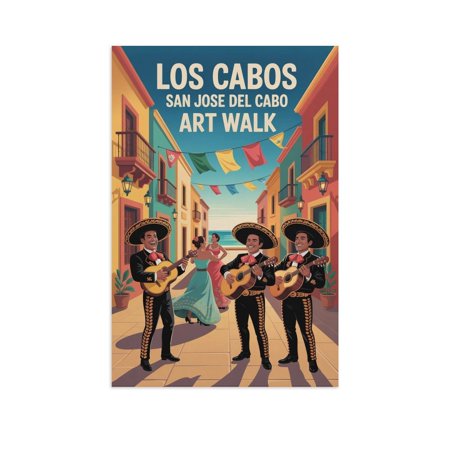 Retro Vintage Travel Poster Wall Decor San Jose Del Cabo Art Walk Los Cabos Mexico Mariachi Music Street Festival Print Print Poster