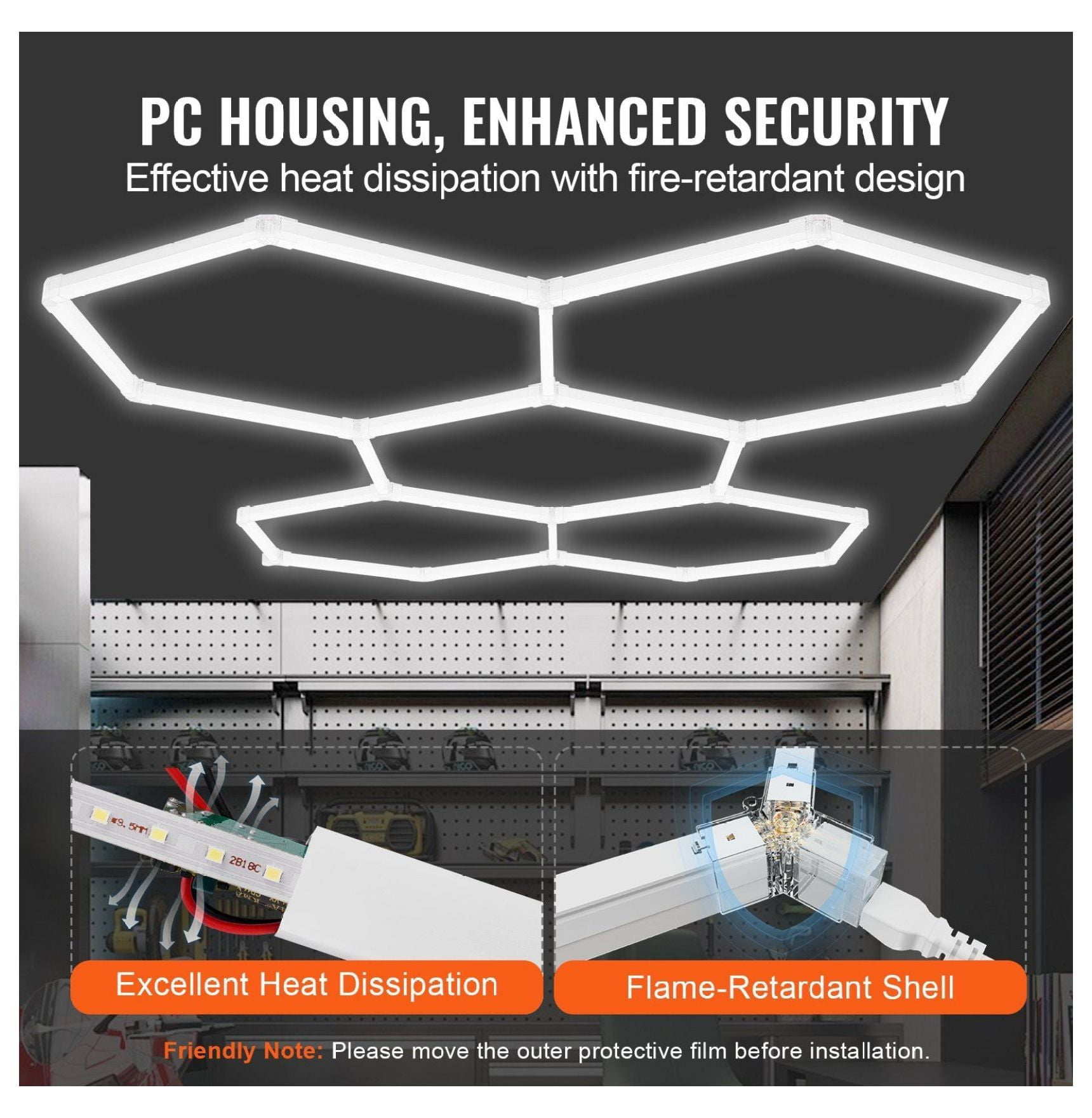 Hexagon Garage Lights 26400LM, 5-Panel LED Shop Ceiling Light, 6500K Daylight, DIY Modular Design, Honeycomb LED Fixture for Garage, Workshop, Basement