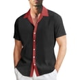thumbnail image 2 of BUWTTED Mens Shirts Color Lapel Button Down Short Sleeve Loose Fit Color Block Summer Casual Business Beach Red Shirt M, 2 of 7