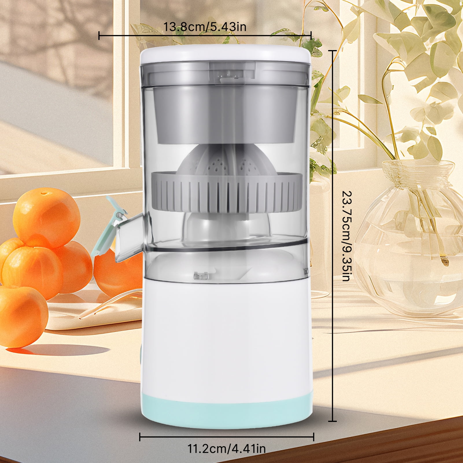 Aoresac 45W Portable Electric Citrus Juicer Machine, USB Rechargeable Cordless Masticating Orange Lemon Squeezer, 9.35 inches / 23.7 cm, White
