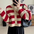 thumbnail image 2 of Cárdigans de punto a rayas para mujer, cárdigan holgado con botones, suéteres de estilo coreano, prendas de punto de manga larga, otoño e invierno, 2023, 2 of 5