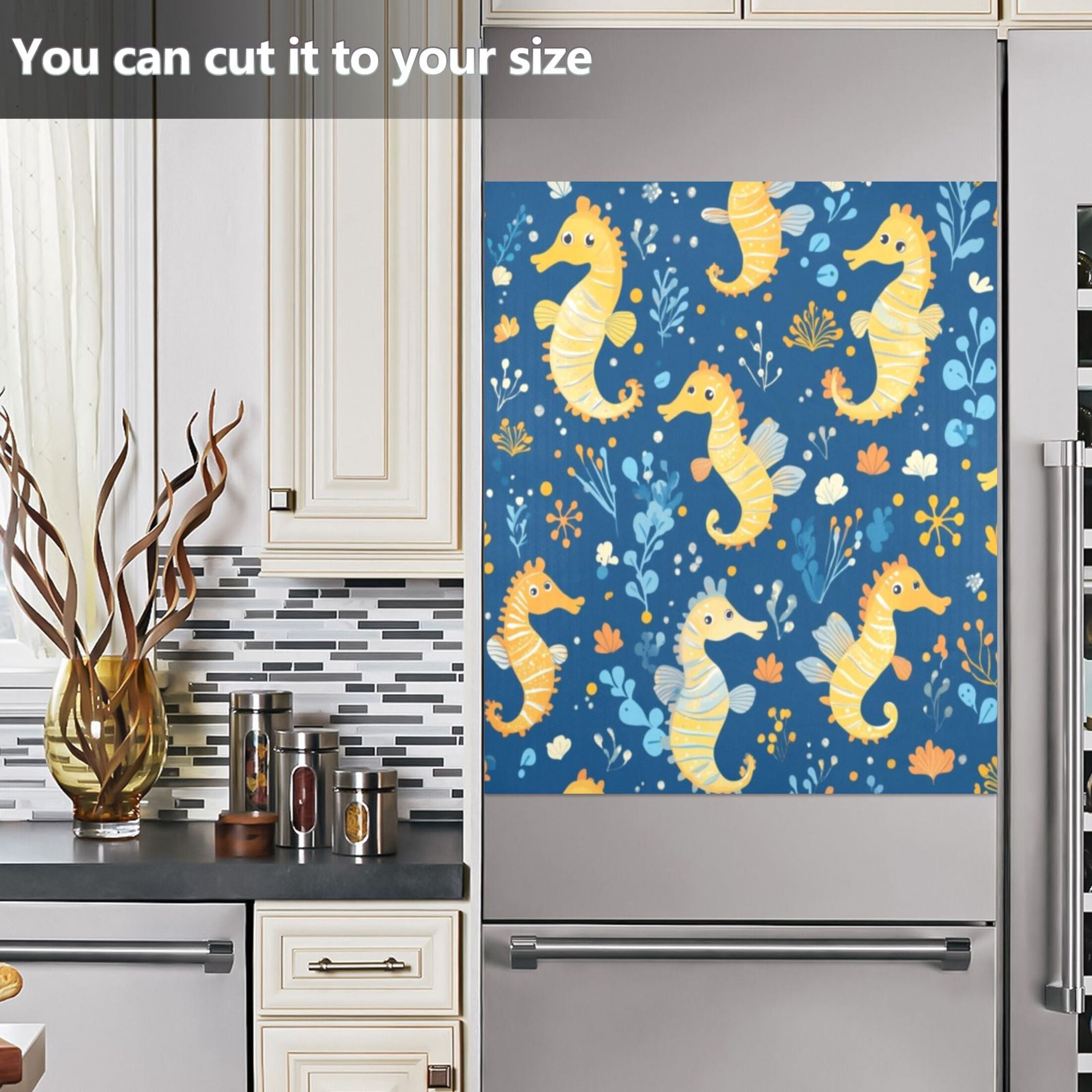 Dishwasher Magnetic Sticker 23x26 Inch Refrigerator Magnetic Sticker Washing Machine Magnetic Sticker Kitchen Panel Magnetic Sticker Home Decor Cartoon Yellow Seahorse