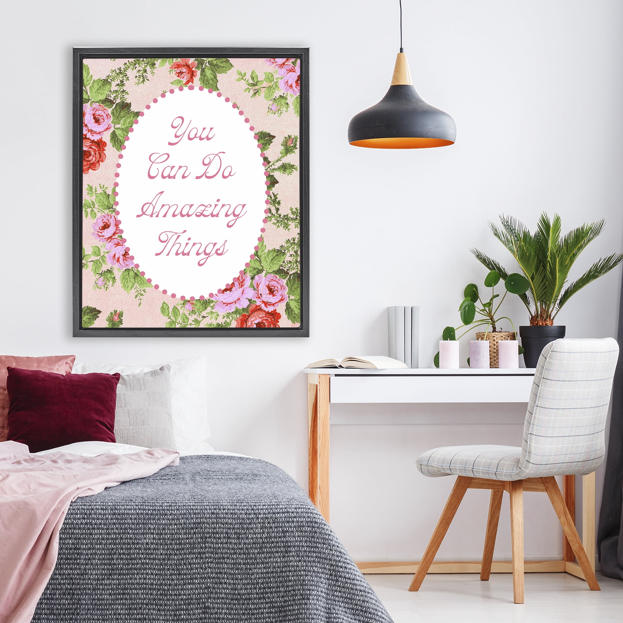 Stupell Industries You Can Do Amazing Things with Vintage Florals Black Framed Floater Canvas Wall Art, design by Lil' Rue
