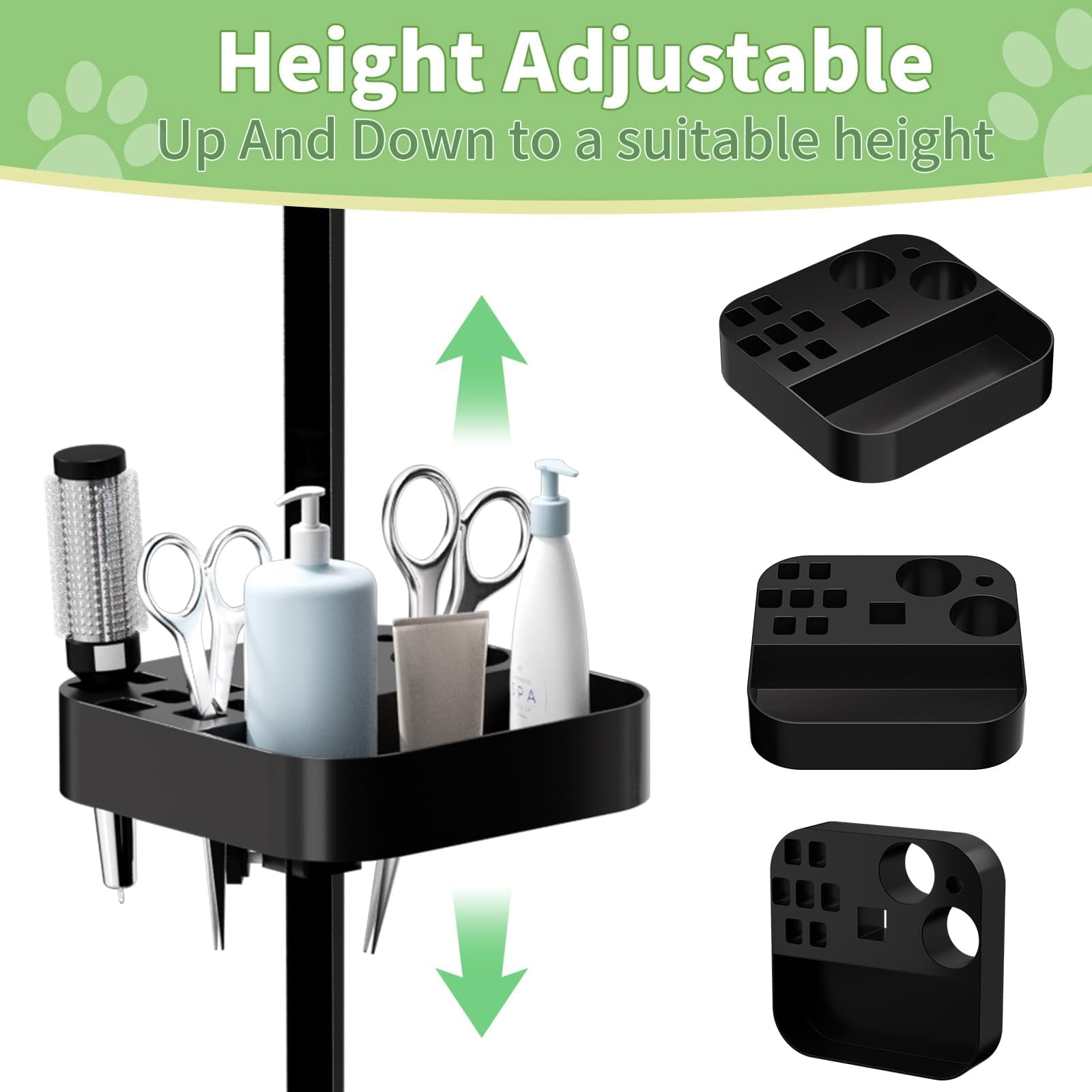 Foldable Dog Grooming Table, Stainless Steel Pet Grooming Station with Adjustable Height Arms, Nooses, Mesh Tray and Tool Organizer for Home Use