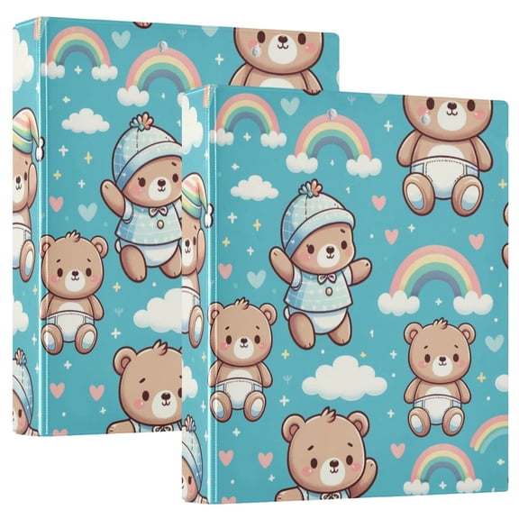 Bear with Hat and Rainbow Hardcover 3 Ring Binder 1.5” Round Rings Letter Size Paper Pockets for School Office Supplies