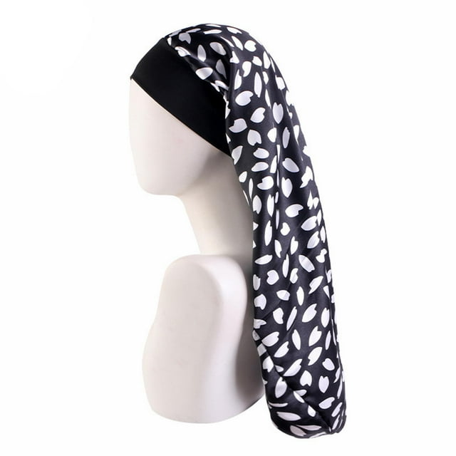 Gorro de satén Largo para cabello Largo y liso, Gorro de noche portátil, Corazón blanco negro