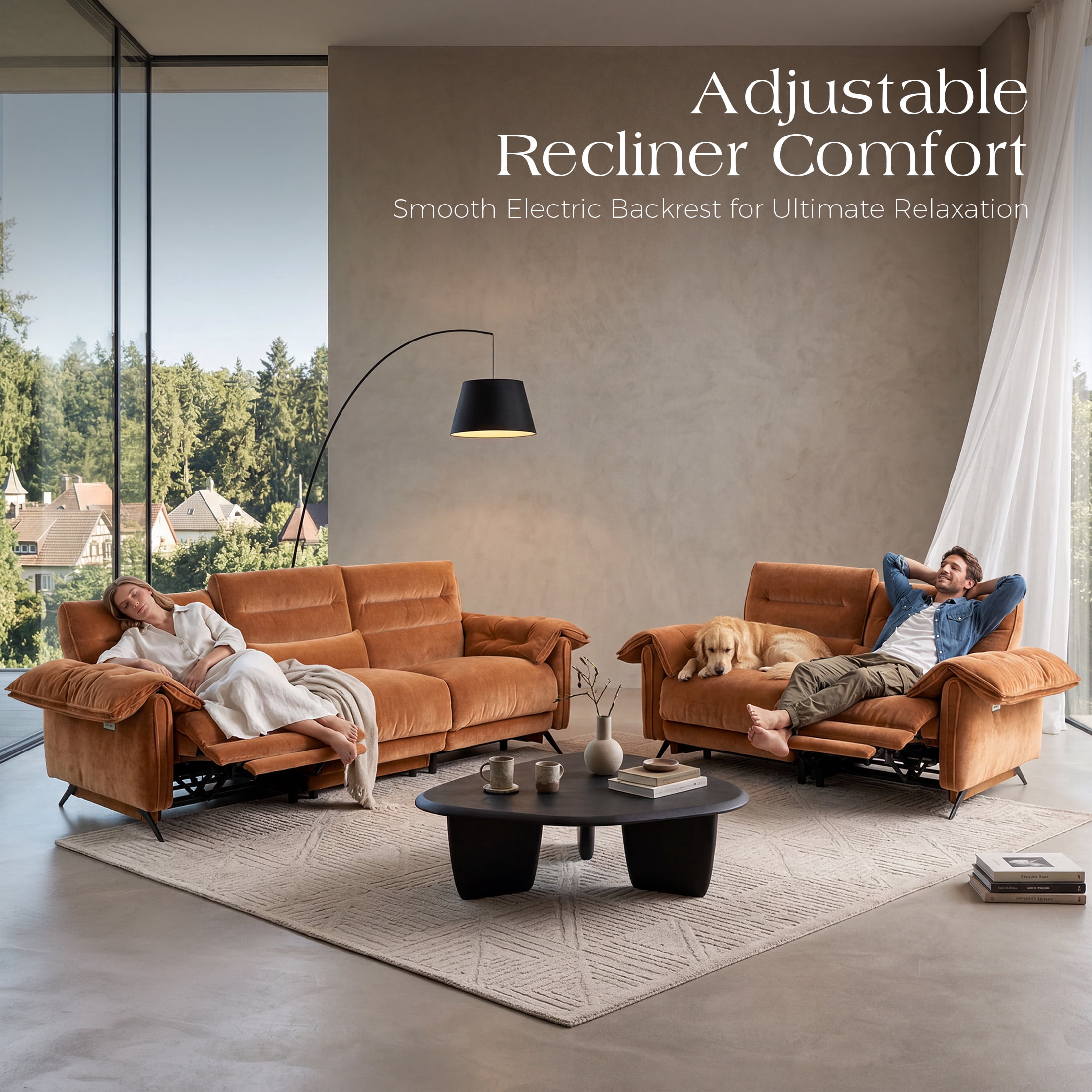 Aenkyo 2-Piece Power Reclining Sofa Set with USB Ports, Loveseat and Sofa, Sienna Brown