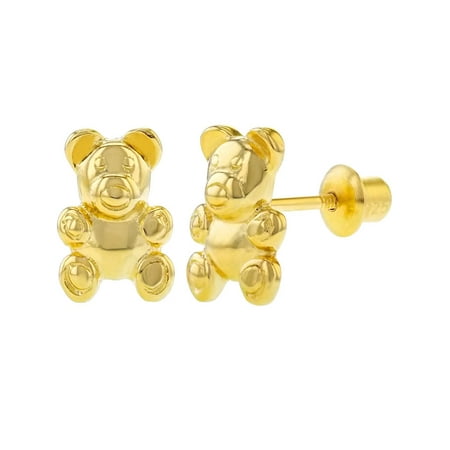 Teddy Bear Enamel Earrings - 925 Sterling Silver Kids Children's Teddy Bear Earrings Screw Back