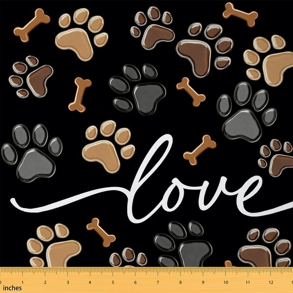 Manfei Cartoon Dog Paws Fabric by the Yard (1 Yard), Cute Bones Decorative Fabric by the Yard, Pet Lovers Sewing & Crafting Fabric