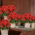 thumbnail image 6 of Morttic 2 Pcs Artificial Geraniums Outdoor Silk Flowers Rose Red Artificial Geranium Bush Faux Flowers Red Geraniums for Floral Home Decor Indoor Garden Patio Grave Cemetary Vase Table Centerpiece, 6 of 7