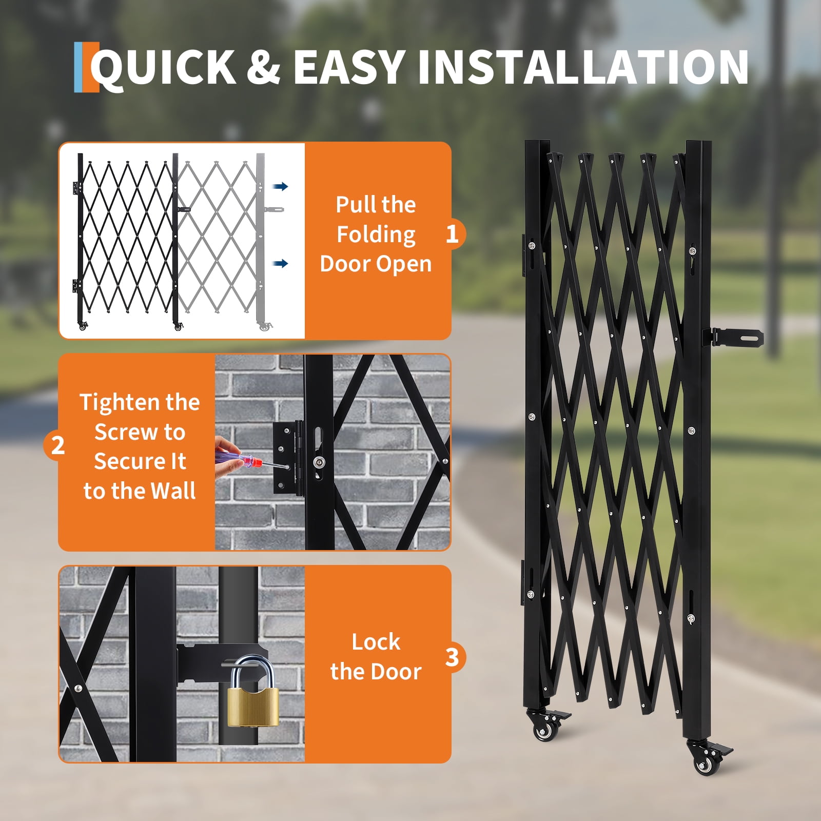 TEQIN Industrial Expandable Metal Barricade, 6FT/7FT/8FT/11FT, Mobile Safety Barrier Gate, Retractable Traffic Fence,Easily Assembled Safety Barrier with Casters, Flexible Mobile Gate