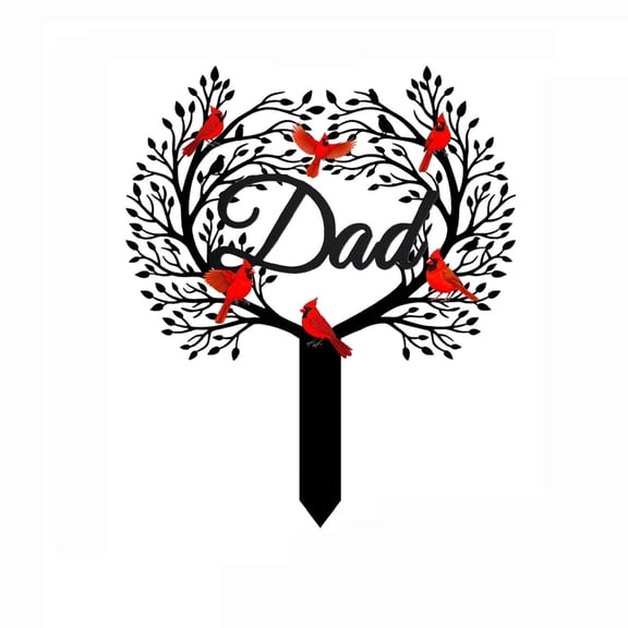 Lumifun "Dad" Memorial Garden Stake 13 inches, Heart Tree with Red Cardinals Cemetery Marker, Metal Sympathy Grave Decoration for Dad Cemetery Outdoors Yard Garden