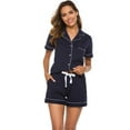 thumbnail image 7 of ANLIQI Womens 100% Cotton Pajamas Short Set Soft Short Sleeve Sleepwear Button Down Summer Pjs Set with Pockets(Navy Blue, Medium), 7 of 7