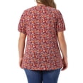 thumbnail image 3 of Agnes Orinda Women's Plus Size Floral Printed Tops Notched V Neck Short Sleeves Casual Summer Blouses 2X Wine Red, 3 of 6